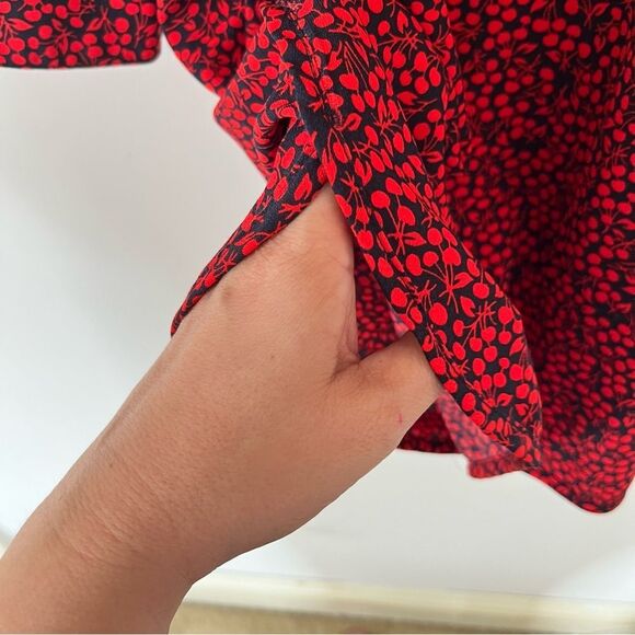 GAP Red Navy Small Cherry Print Henley Neckline‎ Soft Tie Shirt Dress - Picture 8 of 15